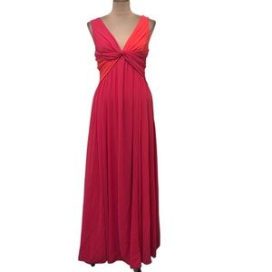 Badgley Mischka Two Tone Twist Maxi Dress Size 8 Pink